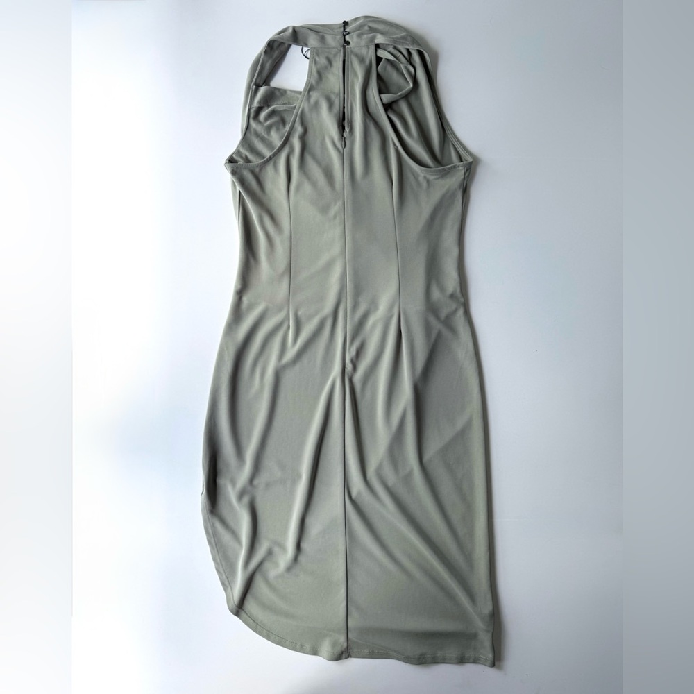 NWT Halston Heritage Asymmetrical Draped Cowl Neck Midi Dress Sage Khaki Green M - Picture 9 of 16